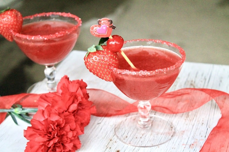 valentine's rum drink with strawberry