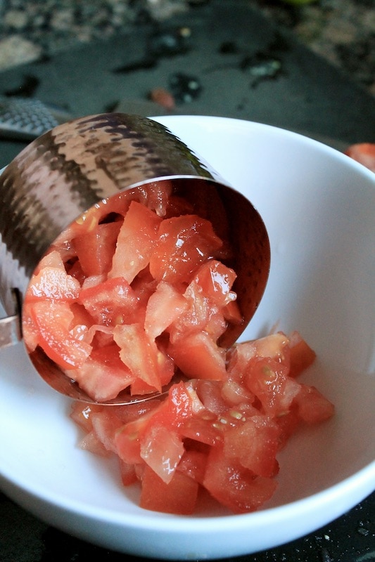 mixed chopped tomato with chopped red onion and minced cilantro plus lime juice salt and pepper