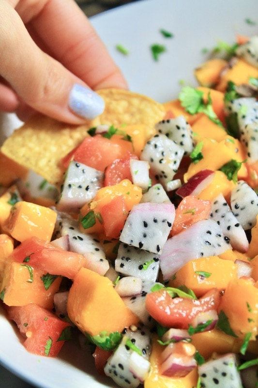 easy mango salsa with tortilla chips appetizer