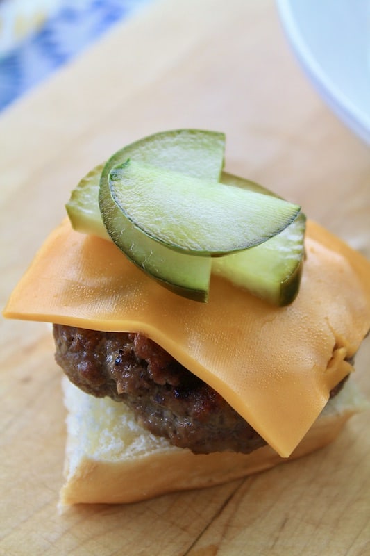 dill pickle and cheese hamburger sliders