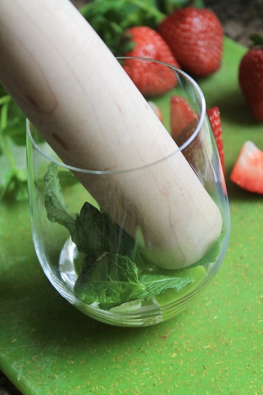 add simple syrup to your glass and muddle all ingredients