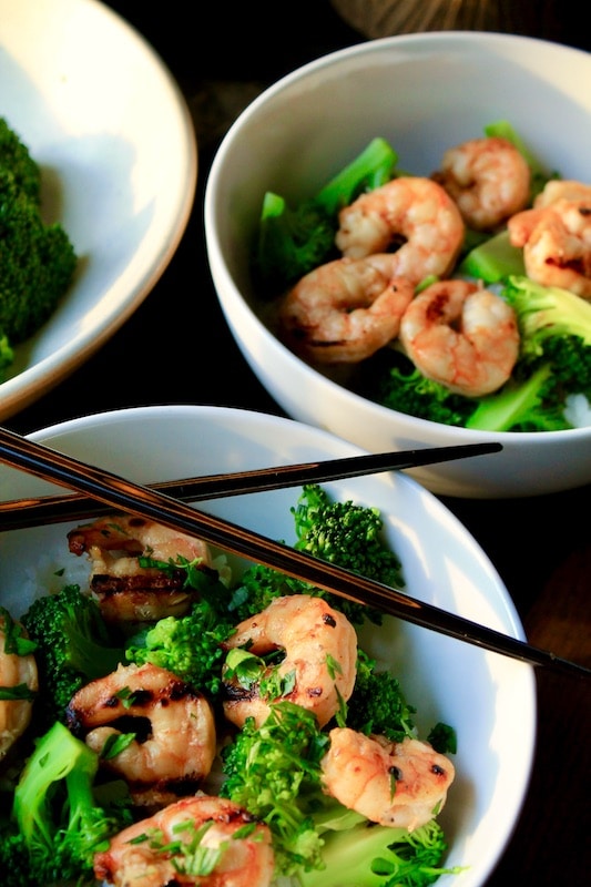 rice shrimp and broccoli bowls