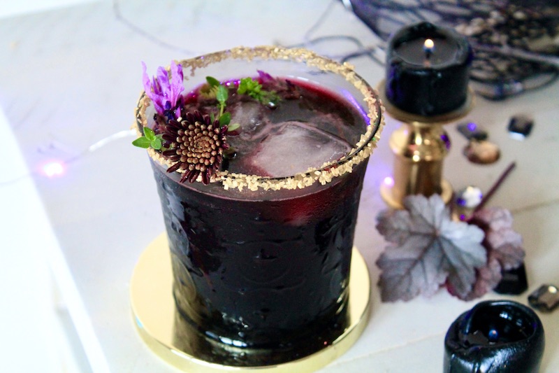 top off with hard cider, hard sparkling apple cider and garnish with blackberries or sage