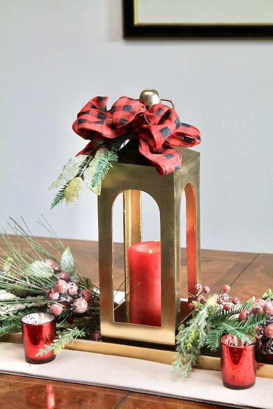 winter woods diy christmas centerpiece with lantern