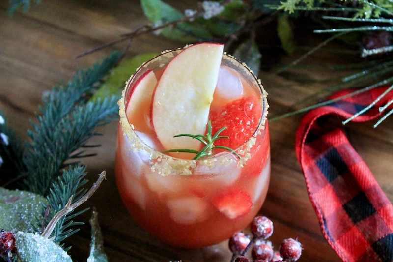 strawberry apple cider smash crown apple whiskey christmas drink