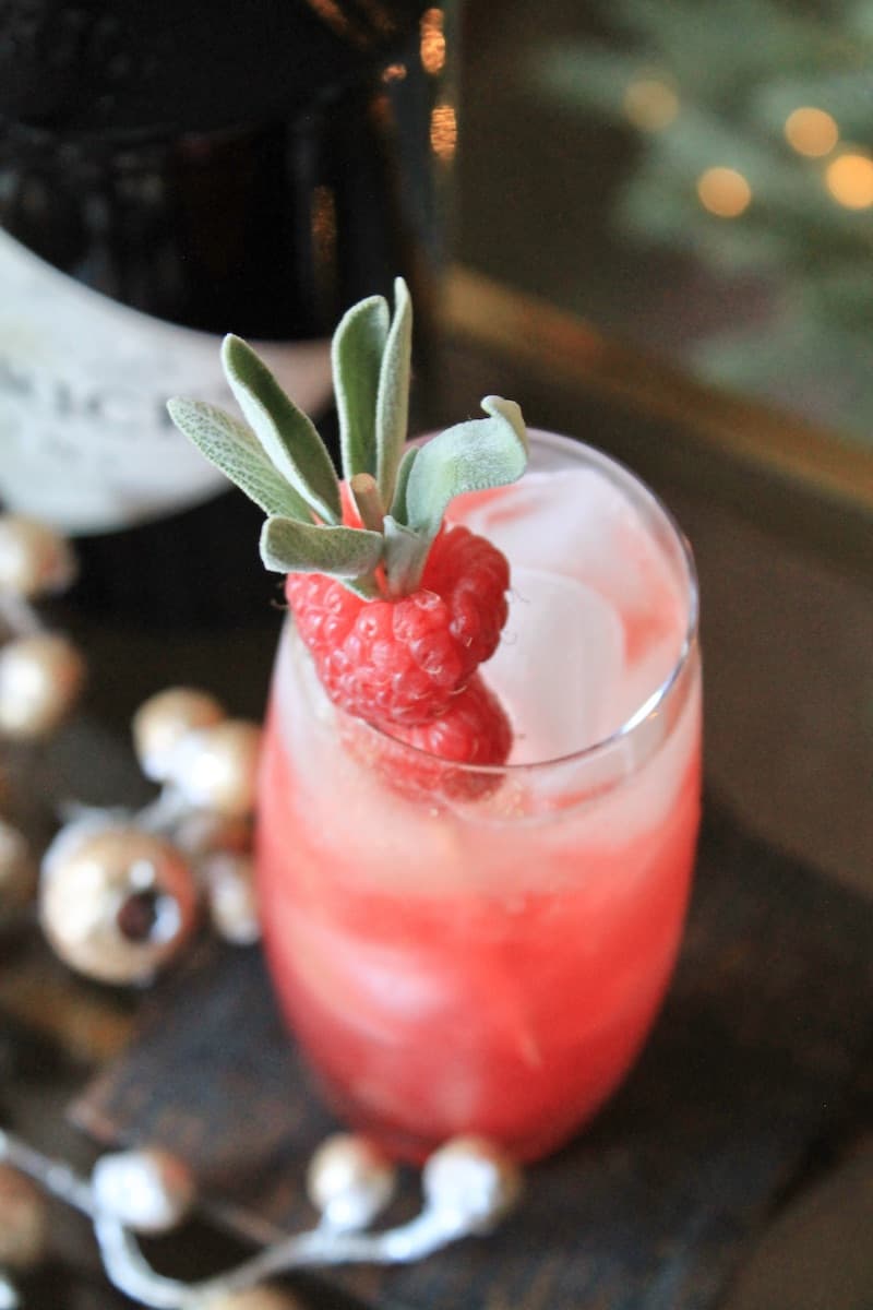 champagne raspberry thanksgiving gin drink
