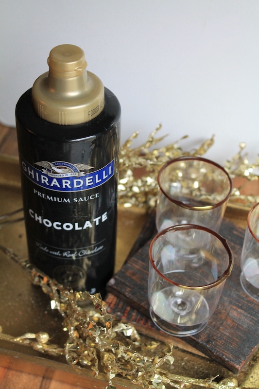 dip glasses in chocolate sauce