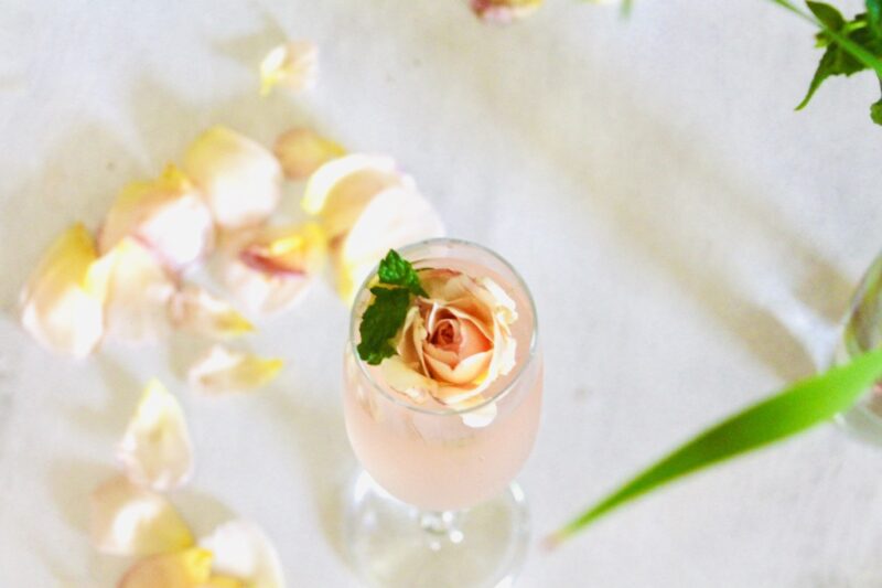 add vodka simple syrup lime and rose wine to cocktail shaker and shake