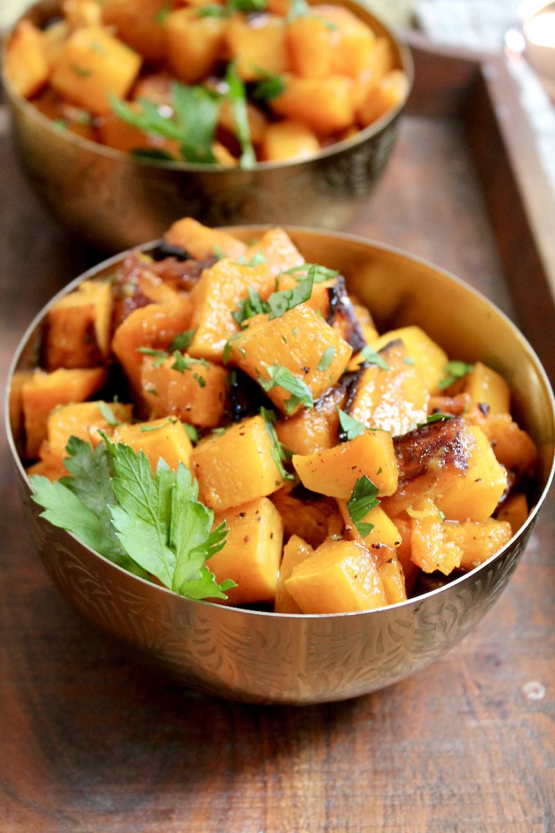 easy roasted sweet potatoes and butternut squash thanksgiving side dish