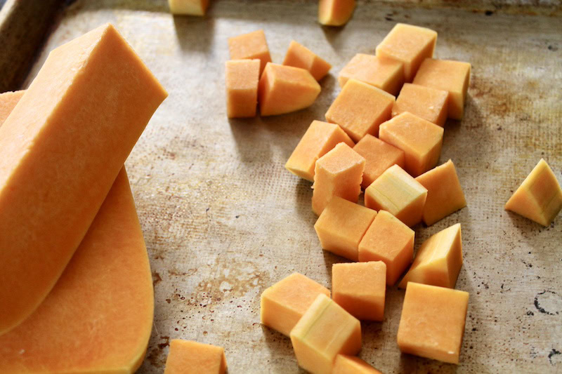 peel cut and roast squash