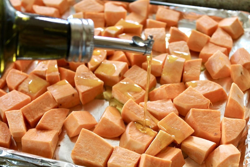 peel cut and roast sweet potatoes