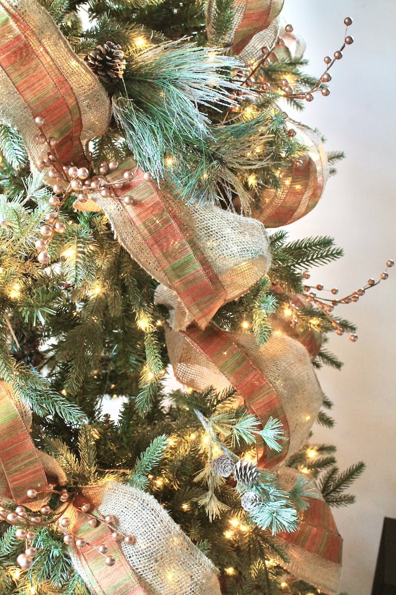 rose gold and copper christmas tree winter woods decor