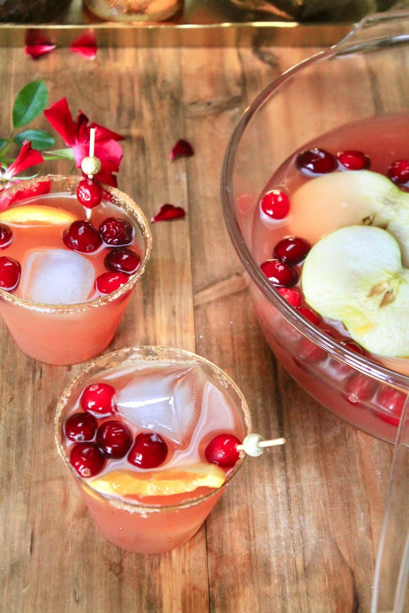 fruity holiday punch with bourbon and sparkling wine