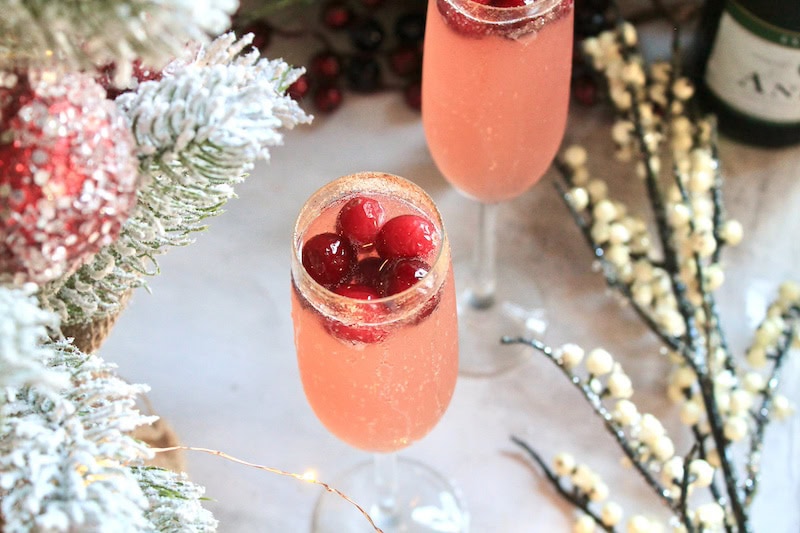 champagne christmas drinks with fireball and cranberry