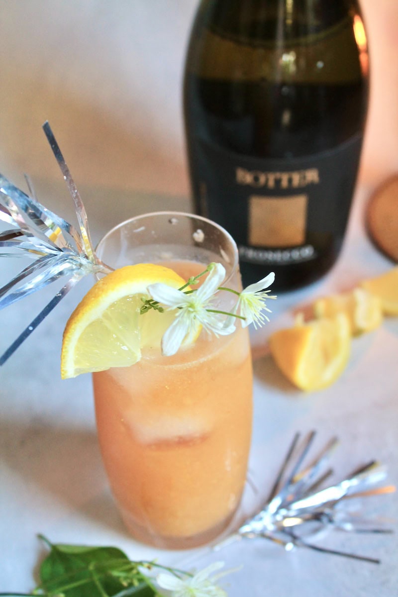 easy champagne cocktail with chambord and fresh lemon