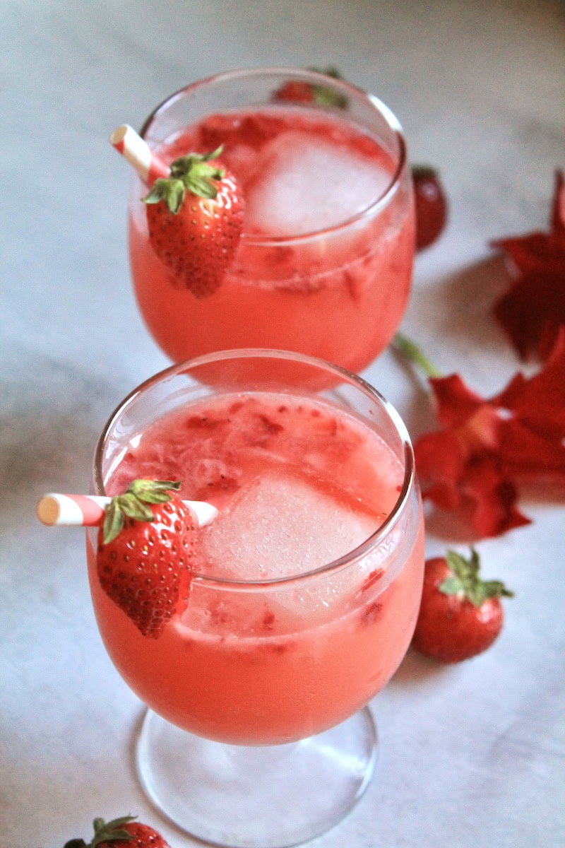 easy red strawberry non alcoholic drink with orange juice for brunch