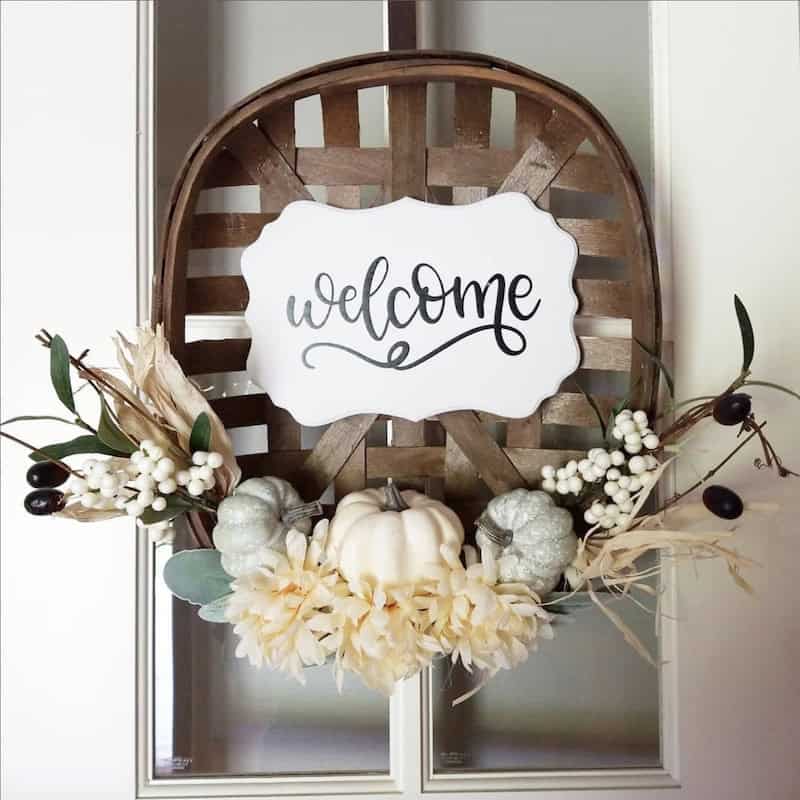 diy fall door sign with basket
