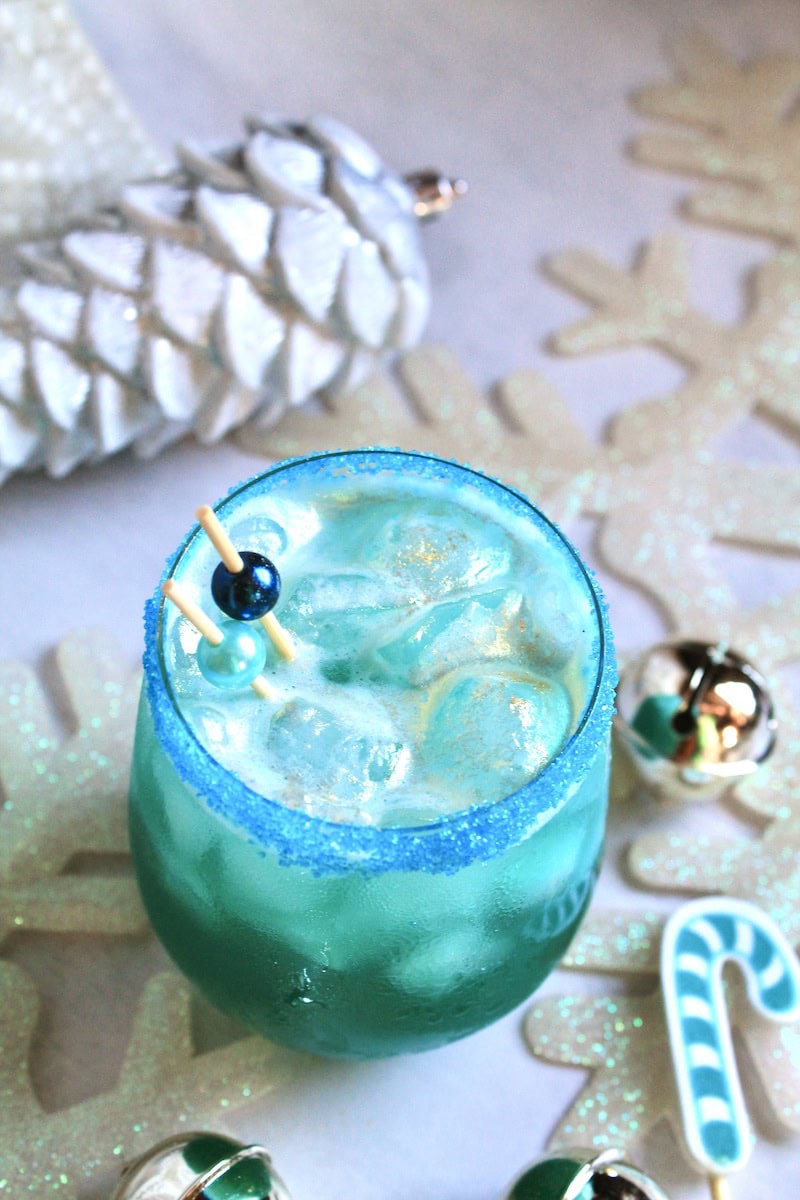 easy blue christmas drink with bourbon