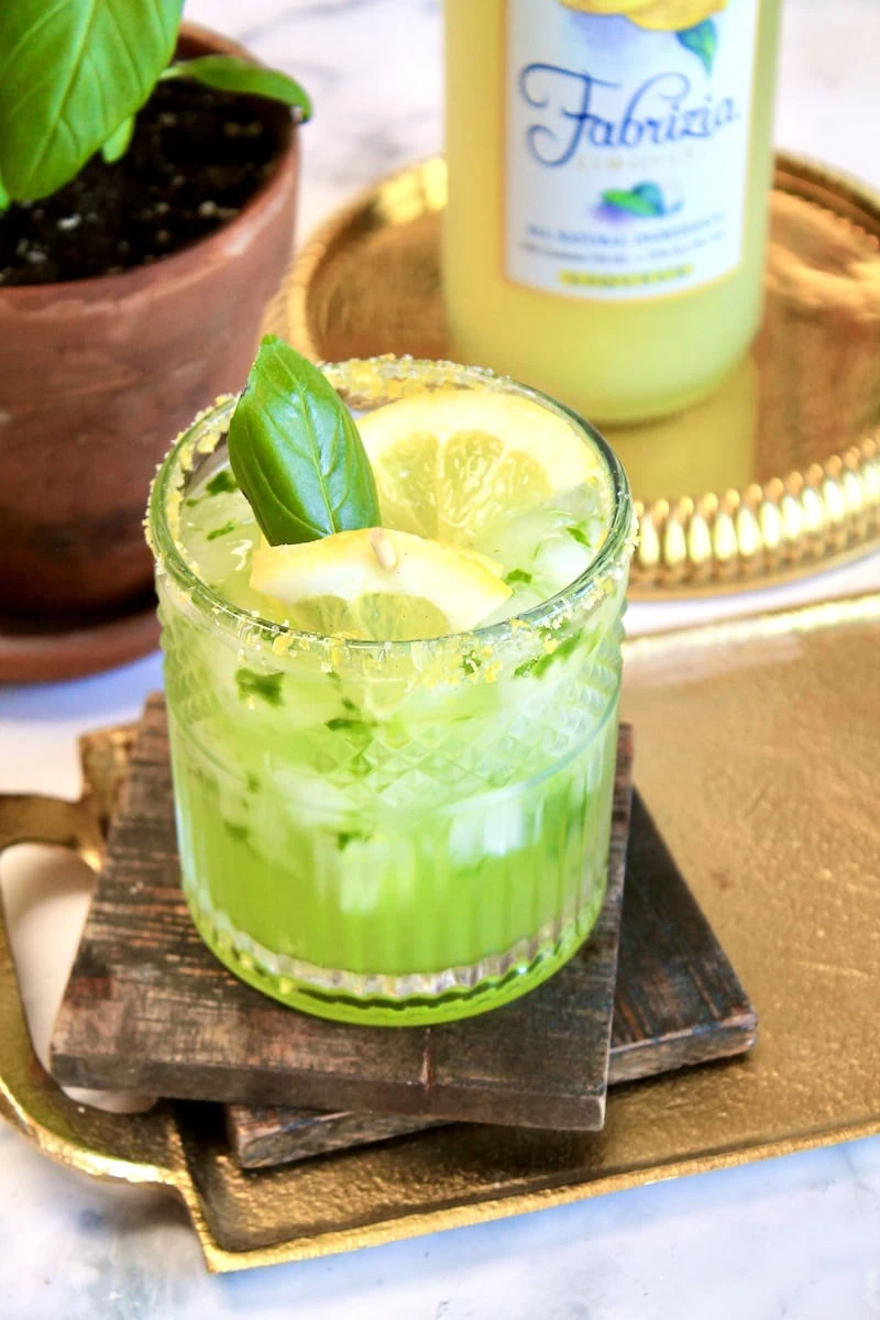 summer lemon basil drink with vodka