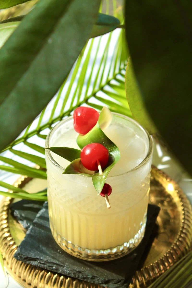 summer rum drink with pineapple and coconut