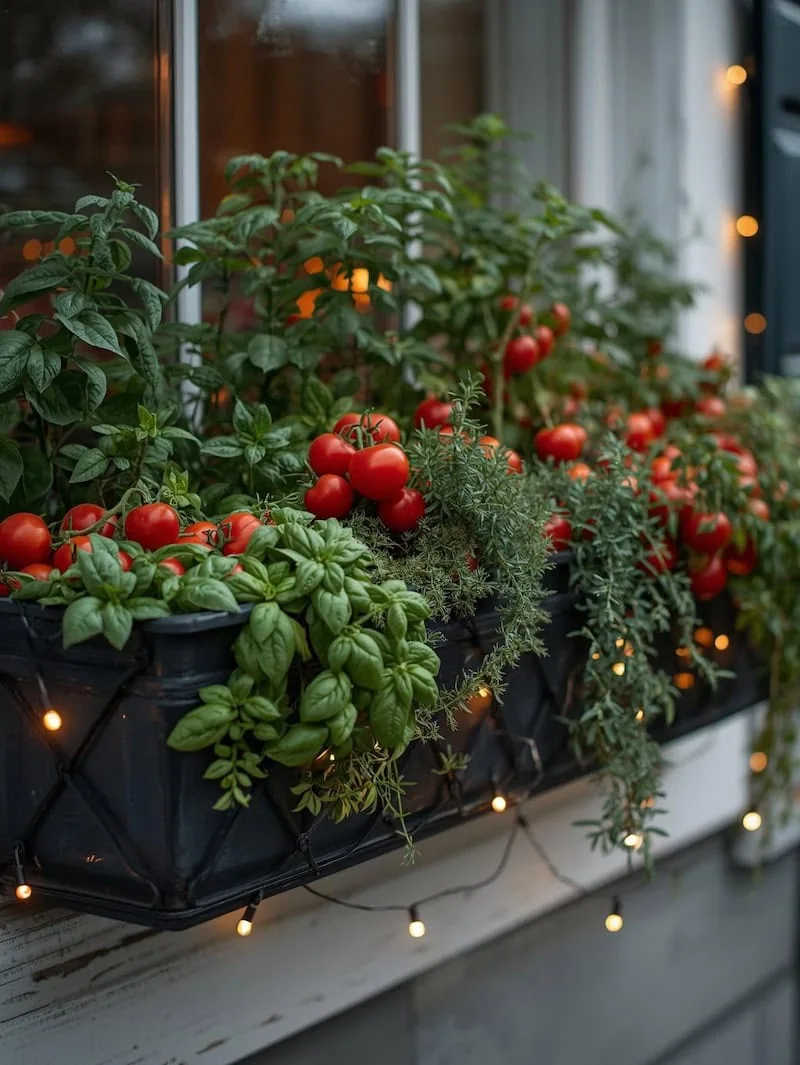 tomato basil kitchen window box plants